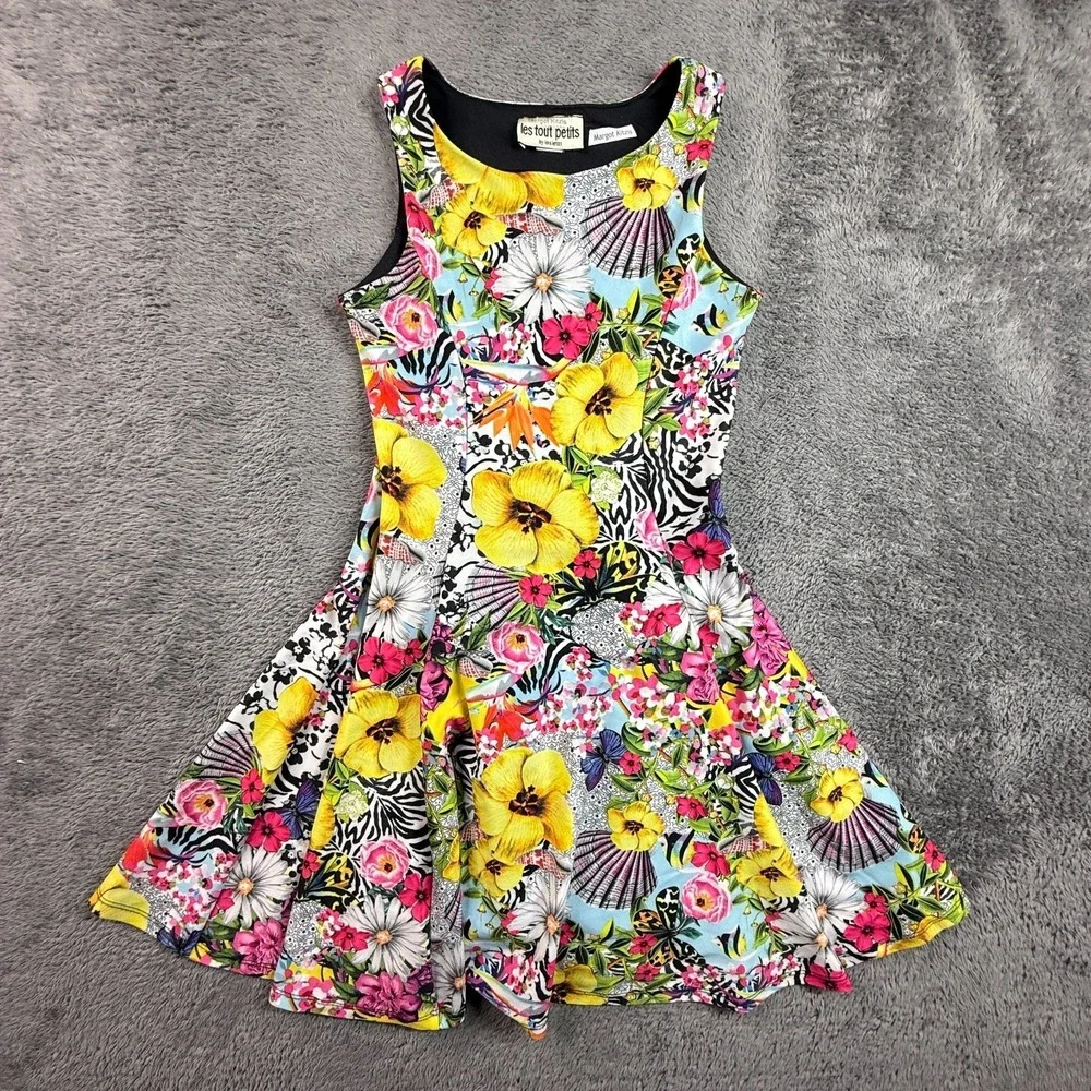 Les Tout Petits Girls 10 Floral Sleeveless Dress Tropical Hibiscus Print - Picture 1 of 5